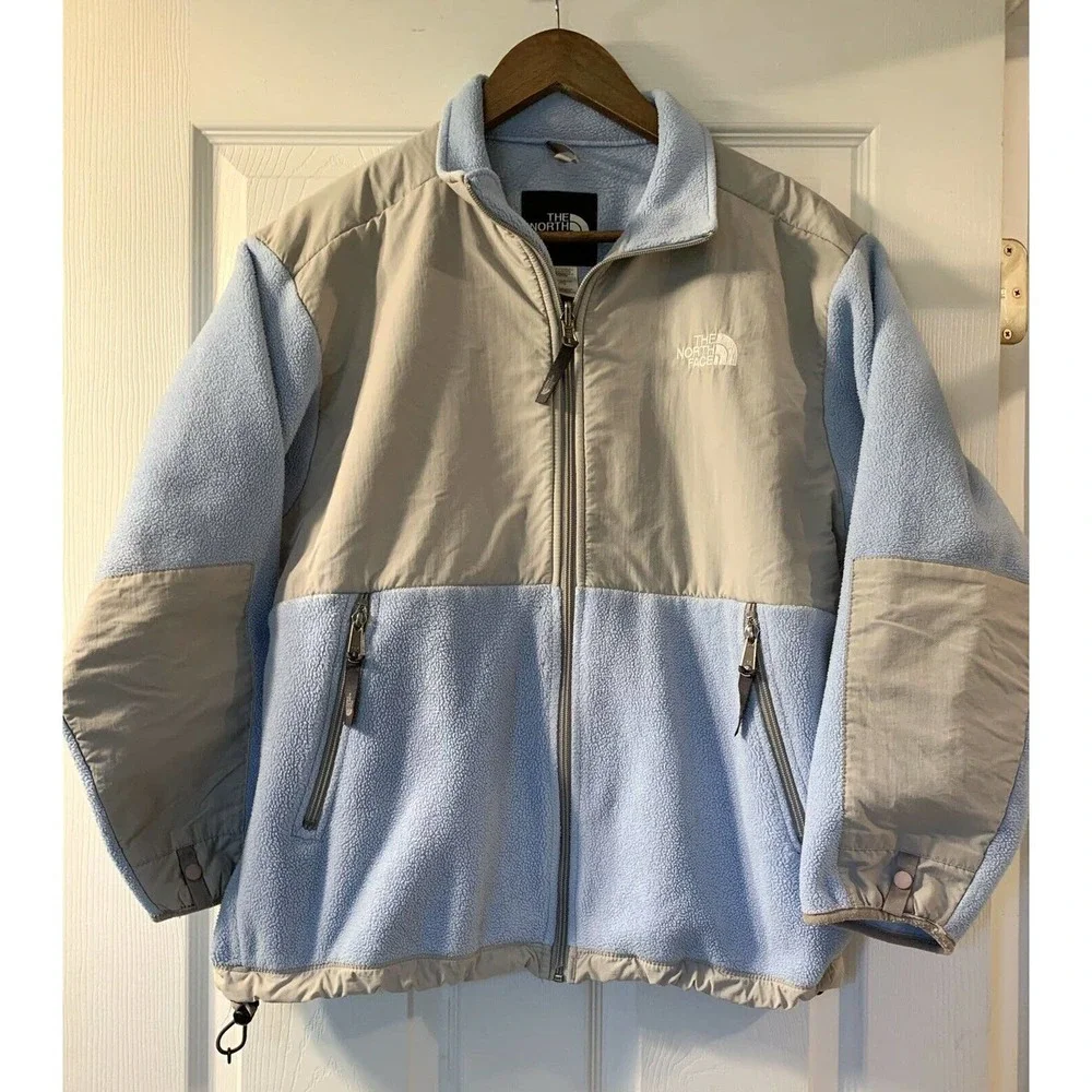 The North Face Youth Junior Fleece Jacket Light Blue Gray Fuzzy Full Zip XL - Picture 1 of 9
